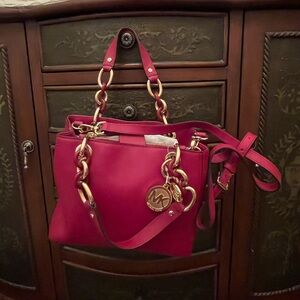 Michael Kors Burgundy Shoulder Bag with Gold Accents